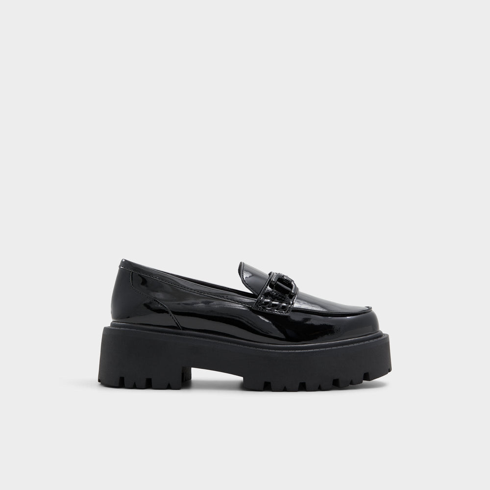 Aldo Oneameth Black Synthetic Patent Women's Loafers & Oxfords - Loafer, Lug sole Women