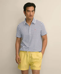 Cotton Blend Terry Cloth Stripe Polo Shirt