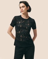 Semi-Sheer Short-Sleeve Top in Floral Lace