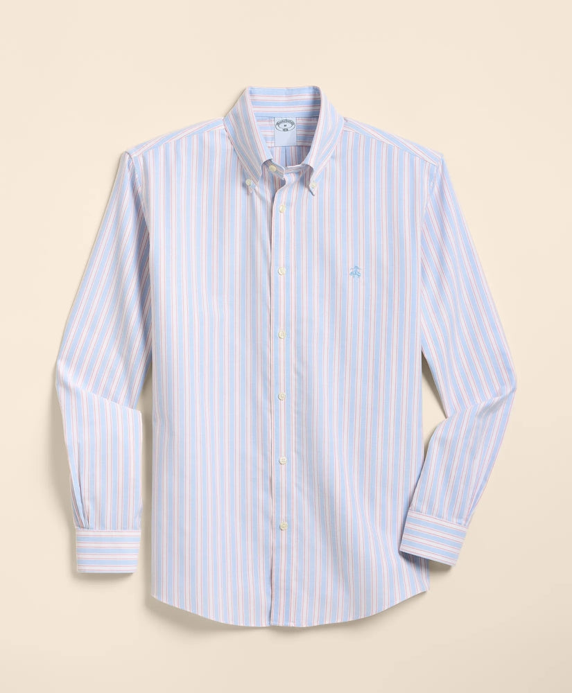 Big & Tall Stretch Cotton Non-Iron Oxford Polo Button Down, Stripe Sport Shirt