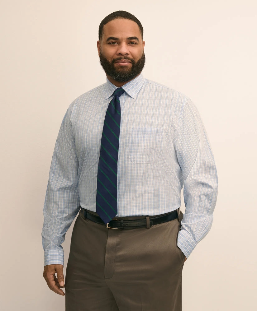 Big & Tall Stretch Cotton Non-Iron Poplin Ainsley Collar, Check Dress Shirt