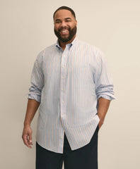 Big & Tall Stretch Cotton Non-Iron Poplin Polo Button Down, Stripe Sport Shirt
