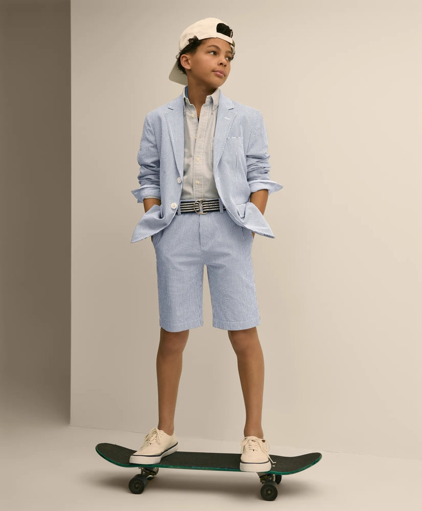Boys Junior Stretch Cotton Seersucker Suit Jacket