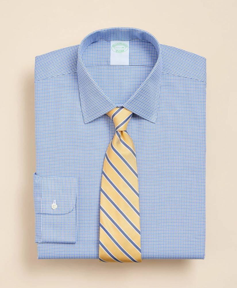 Brooks Brothers Explorer Collection Non-Iron Twill Ainsley Collar, Mini Check Dress Shirt