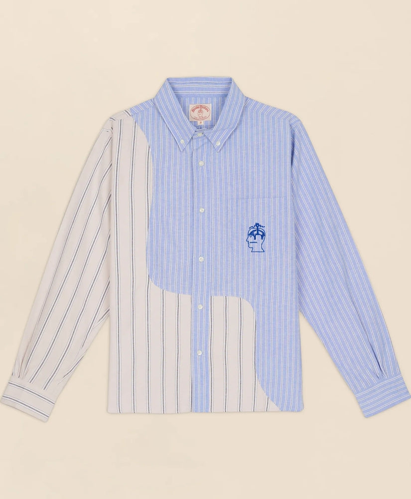 Brooks Brothers x Brain Dead Cotton Blend Embroidered Oxford Button-Down Collar, Striped Sport Shirt