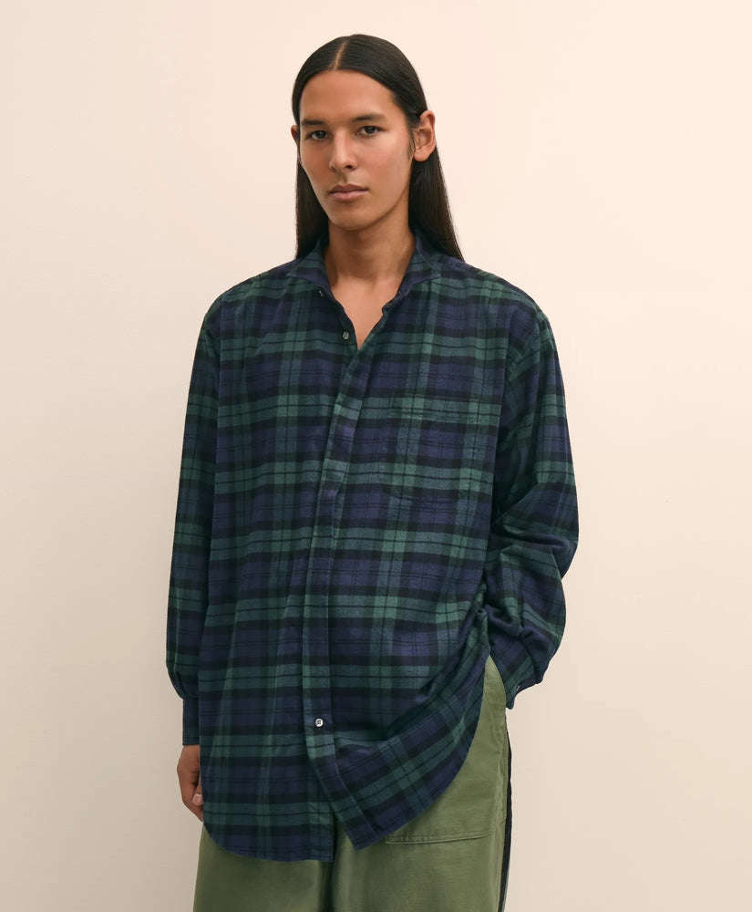 Brooks Brothers X Engineered Garments Cotton Flannel Wing Collar Oversized, Tartan Dress Shirt