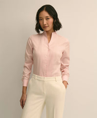 Fitted Funnel Neck Shirt in Non-Iron Royal Oxford Cotton