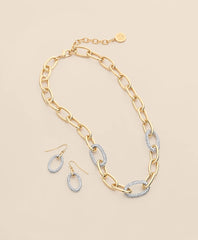 Gold-Tone Cubic Zirconia Link Necklace & Earrings Set