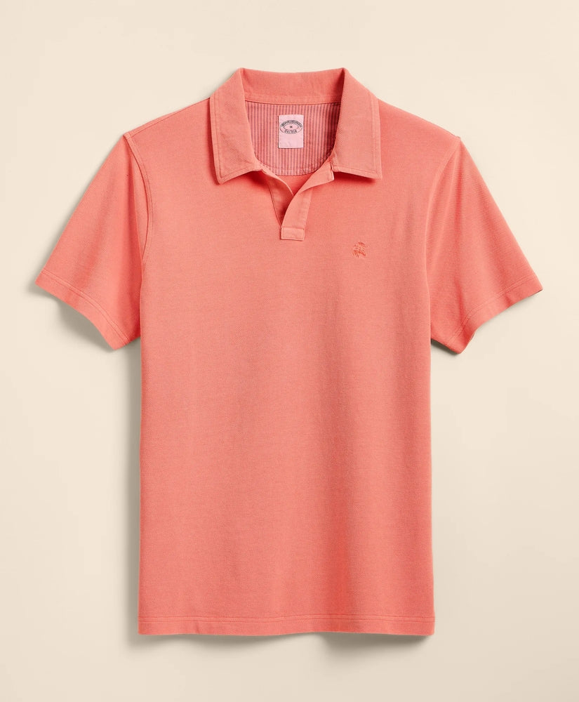 Cotton Pique Garment-Dyed Johnny Collar Polo Shirt
