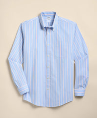 Stretch Cotton Non-Iron Broadcloth Polo Button-Down Collar, Stripe Sport Shirt