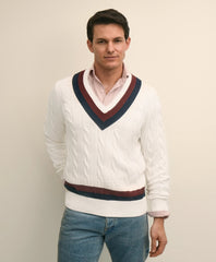 Vintage-Inspired Tennis V-Neck Sweater in Supima