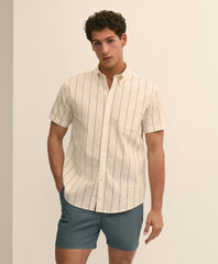 Washed Cotton Seersucker Button-Down Collar, Stripe Short-Sleeve Sport Shirt