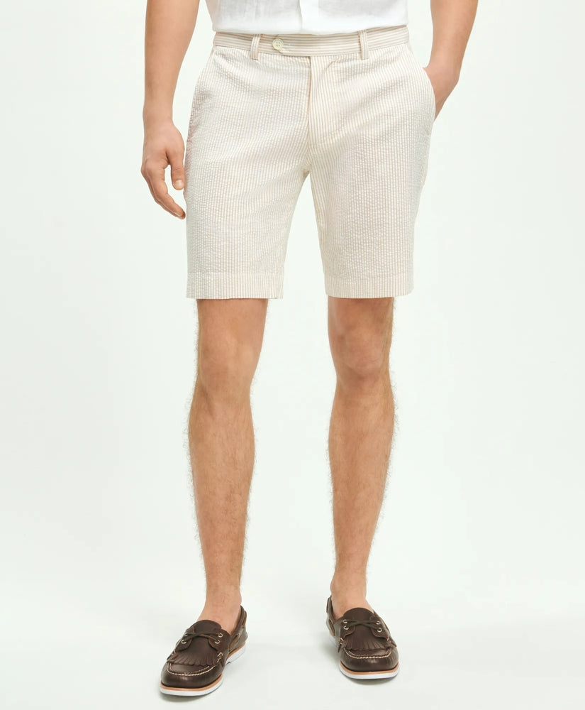 Washed Stretch Cotton Seersucker Shorts